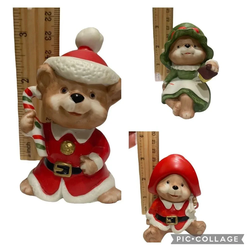 Complete Set of Three Vintage Homco Ceramic Christmas Teddy Bears 5600